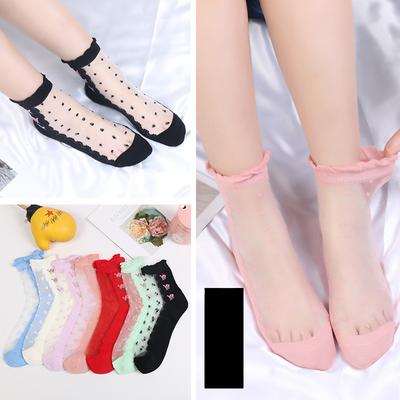 Female Spring and Summer Thin Fashionable Breathable Glass Silk Rose Crystal Stockings