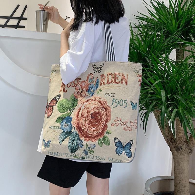 Ethnic Style Canvas Bag For Women With Linen Material And Zip Closure For Casual Daily Use