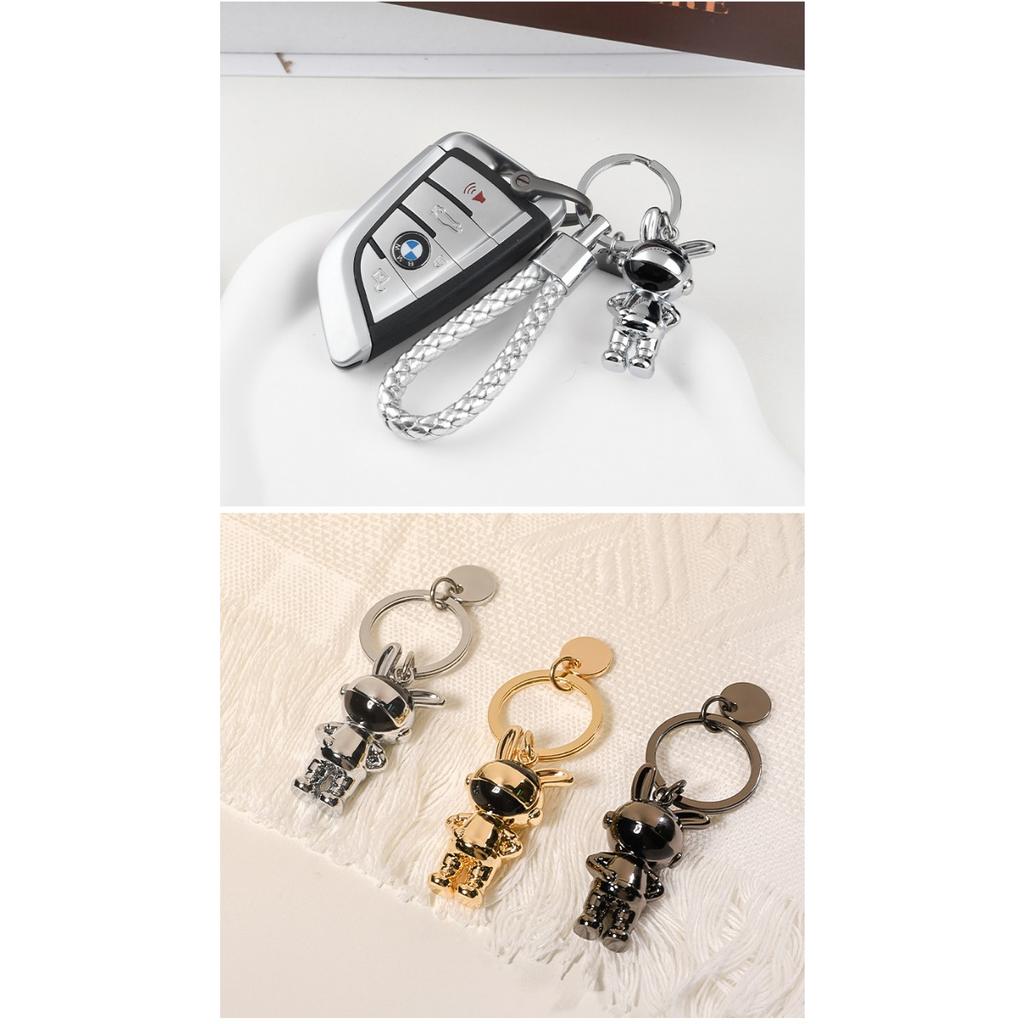 Light luxury woven rope car keychain, astronaut bunny jewelry key chain, cute pendant pendant for men and women