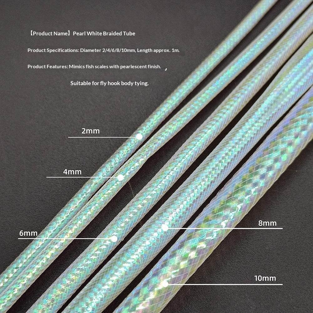 Tubo Mylar Intrecciato Bianco Perla Materiali per Legatura Mosche 2mm-10mm Rete Realistica per Corpo a Squame di Pesce per Streamer Bass Luccio Salmone