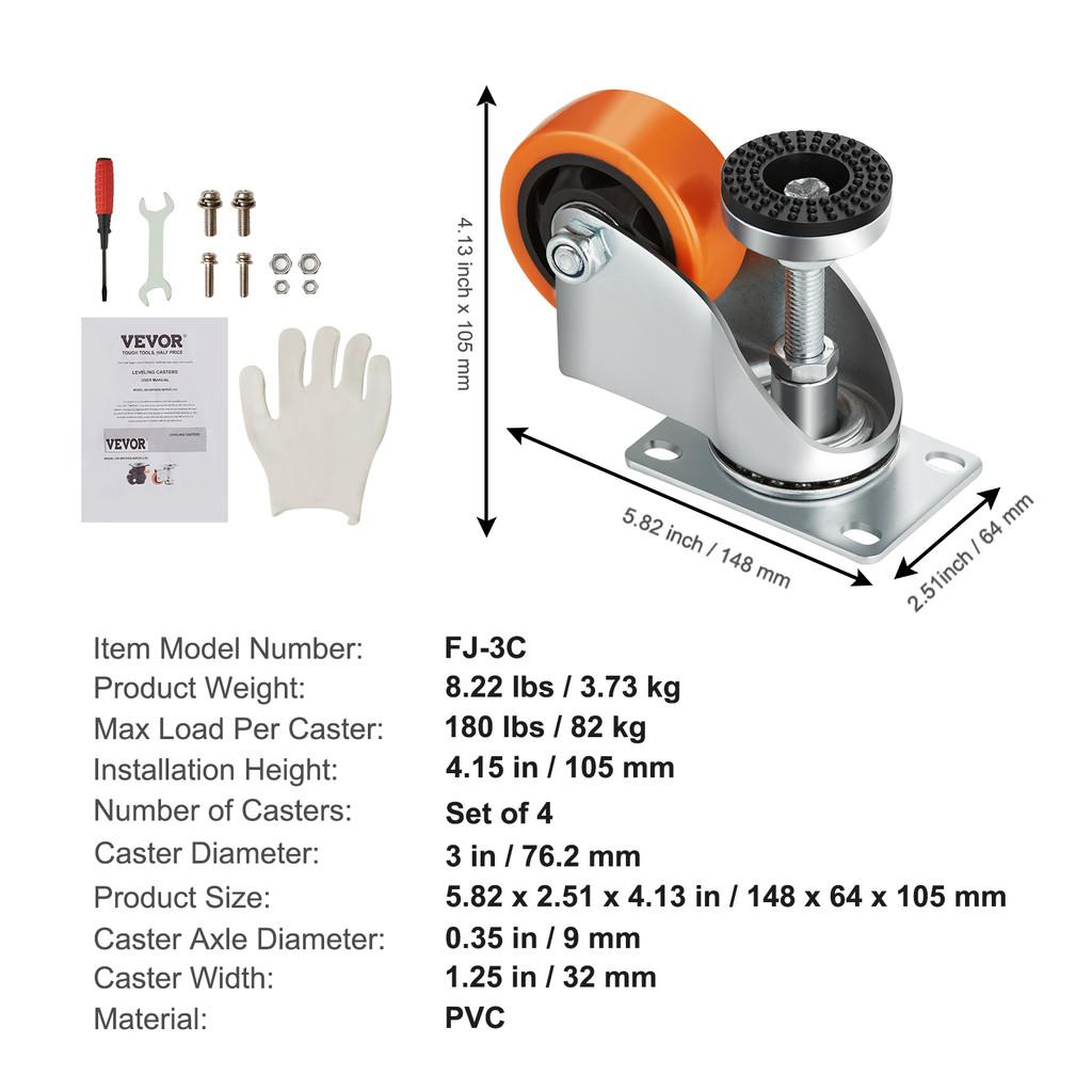 4Pcs Movable Workbench Machine Support Tools Height Adjustable Heavy Duty Swivel Universal Wheels Leveling Casters
