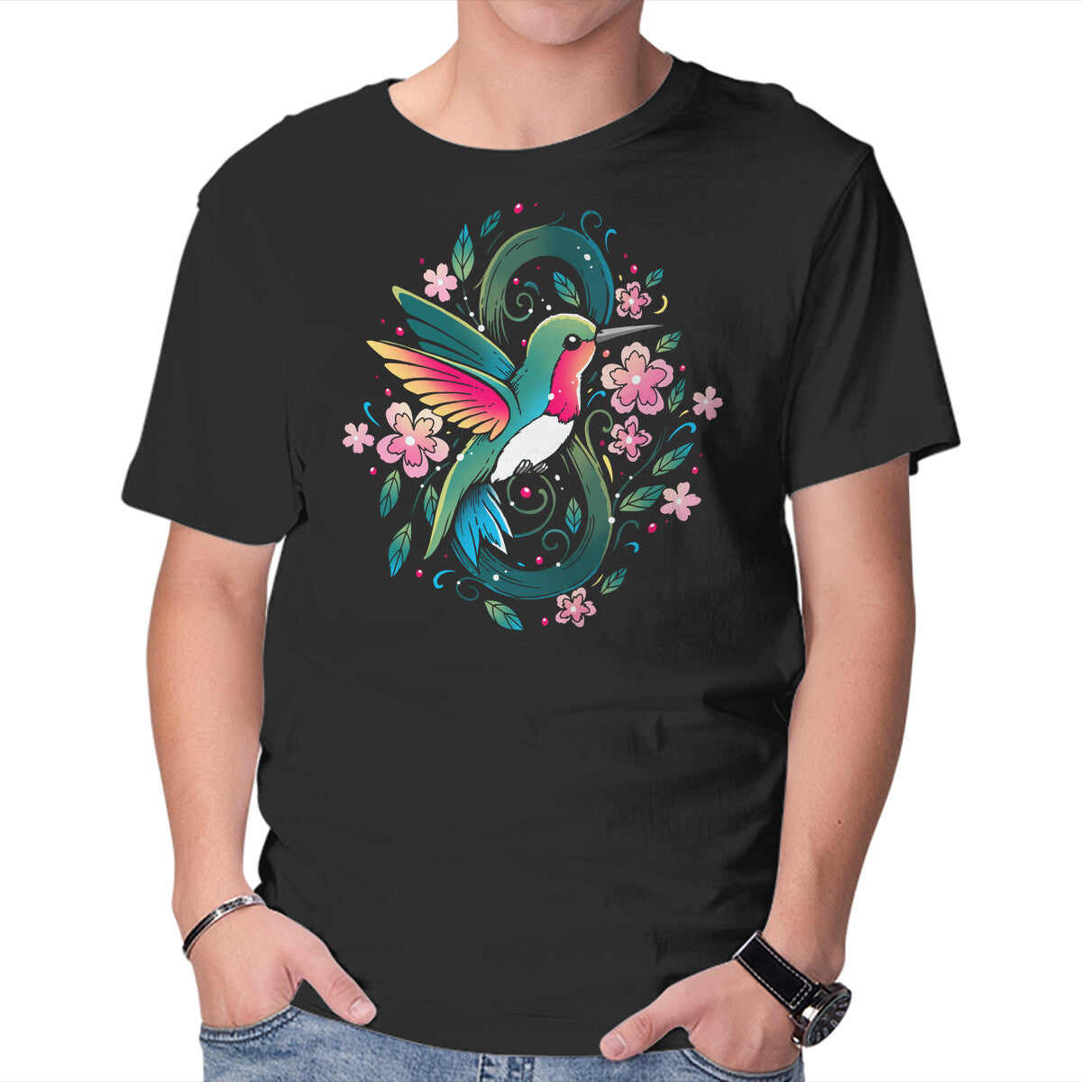 Unisex Crew Neck T-Shirt Humming Bird Infinity Graphic Short Sleeve Casual Tee XXXXL