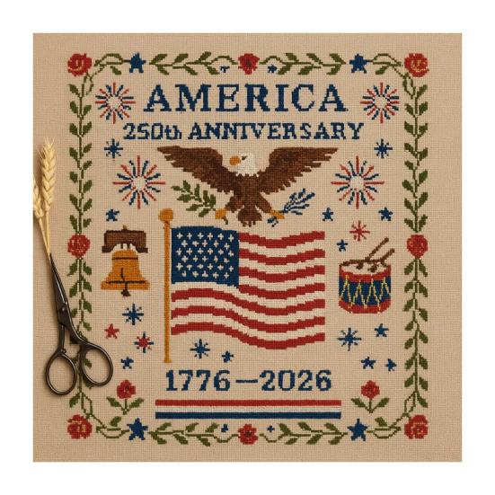 USA 250-årsjubileum Broderisett DIY Nålbinding Nybegynner Patriotisk Minne Broderimønster Suvenirgave for Nybegynnere Veteraner Militære