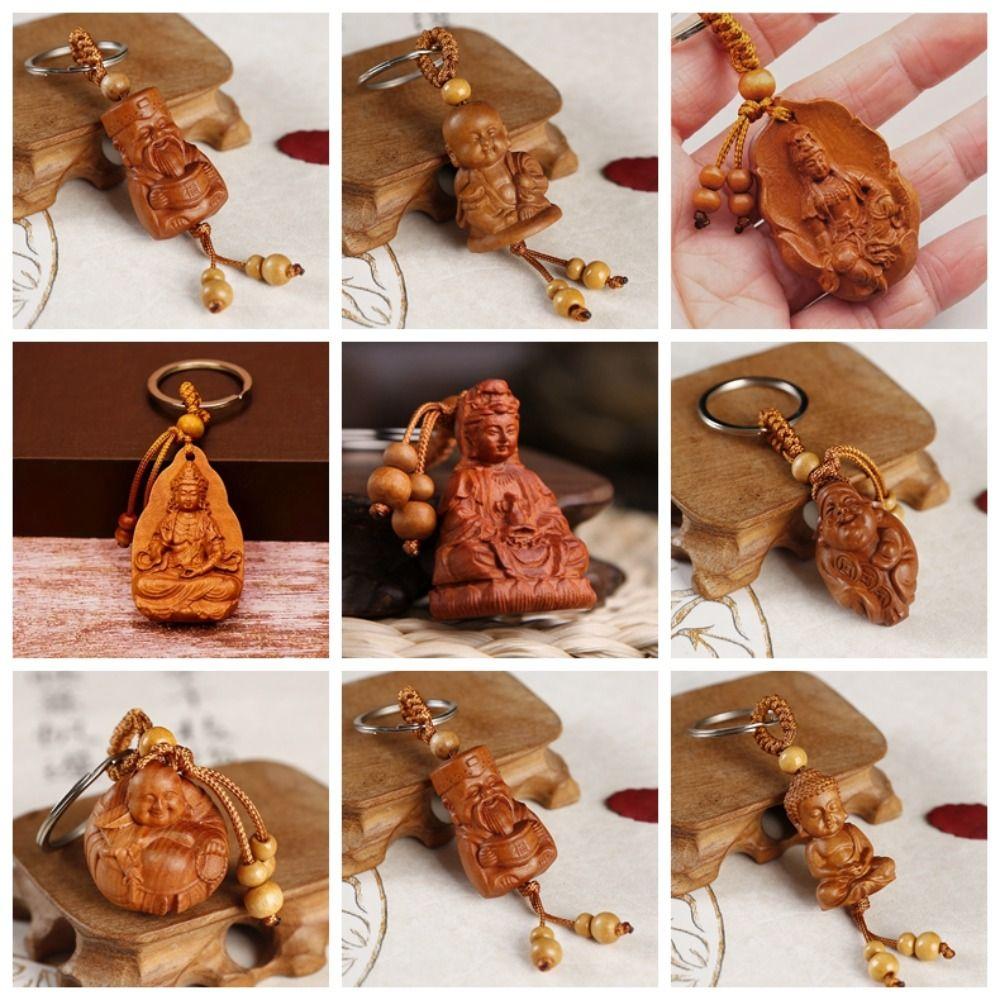 Lotus Lotus Avalokitesvara Keyring Avalokitesvara Shakyamuni Keychain Peach Wood Keychain  Women
