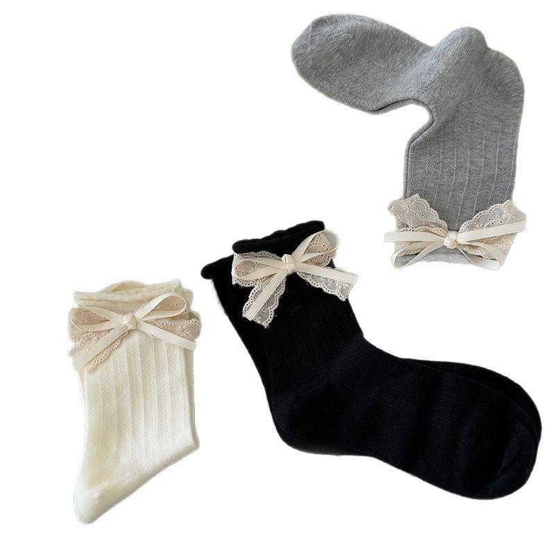 Boneless Socks Sweet Wind Retro Lace Bow Girl Tube Socks Cute Jewelry Pile Socks Cotton