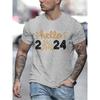 Hallo 2024 Druck Herren Damen T-Shirt Frohes Neues Jahr Silvesterparty Unisex Oberteile Lässig Kurzarm Schwarz T-Shirt Neujahrsfeiertags-Tees