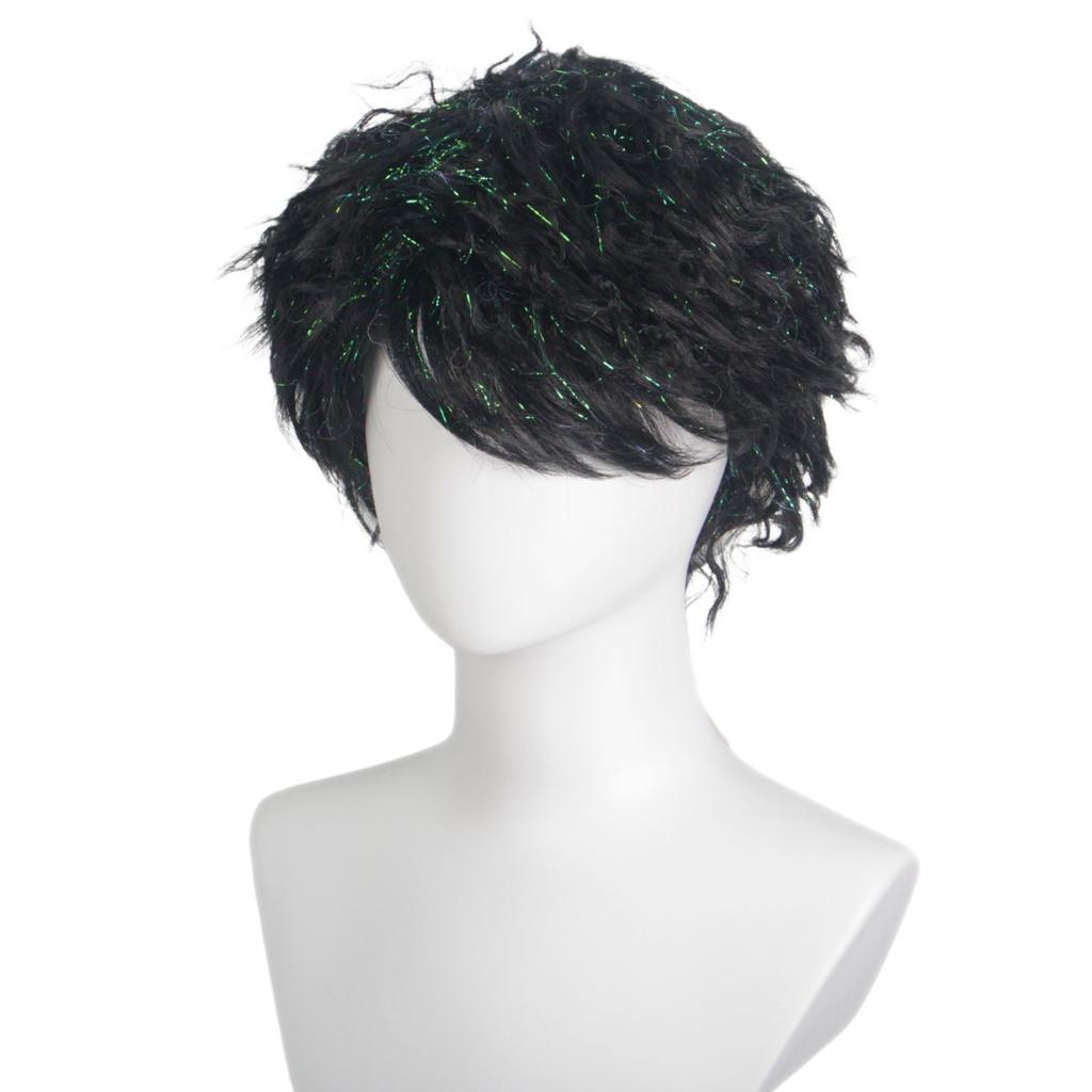 New black rain silk wig synthetic shiny short hair for men daily costume party Halloween gifts