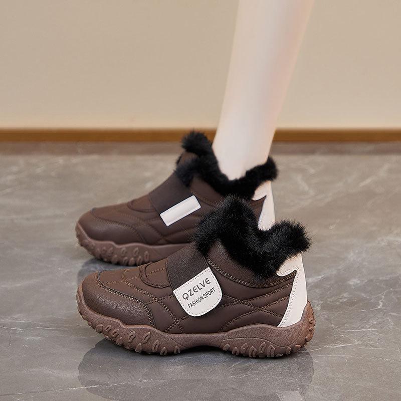 

Women s thick-soled winter velcro a foot stirrup lightweight warm anti cold padded snow boots non-slip wear casual sneakers short cotton boots 40 коричневий