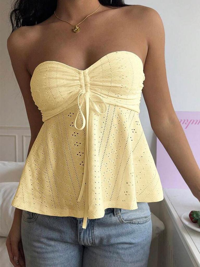 Sexy Lace Ruched Crop Top Summer Vacation Style Women's Clothing