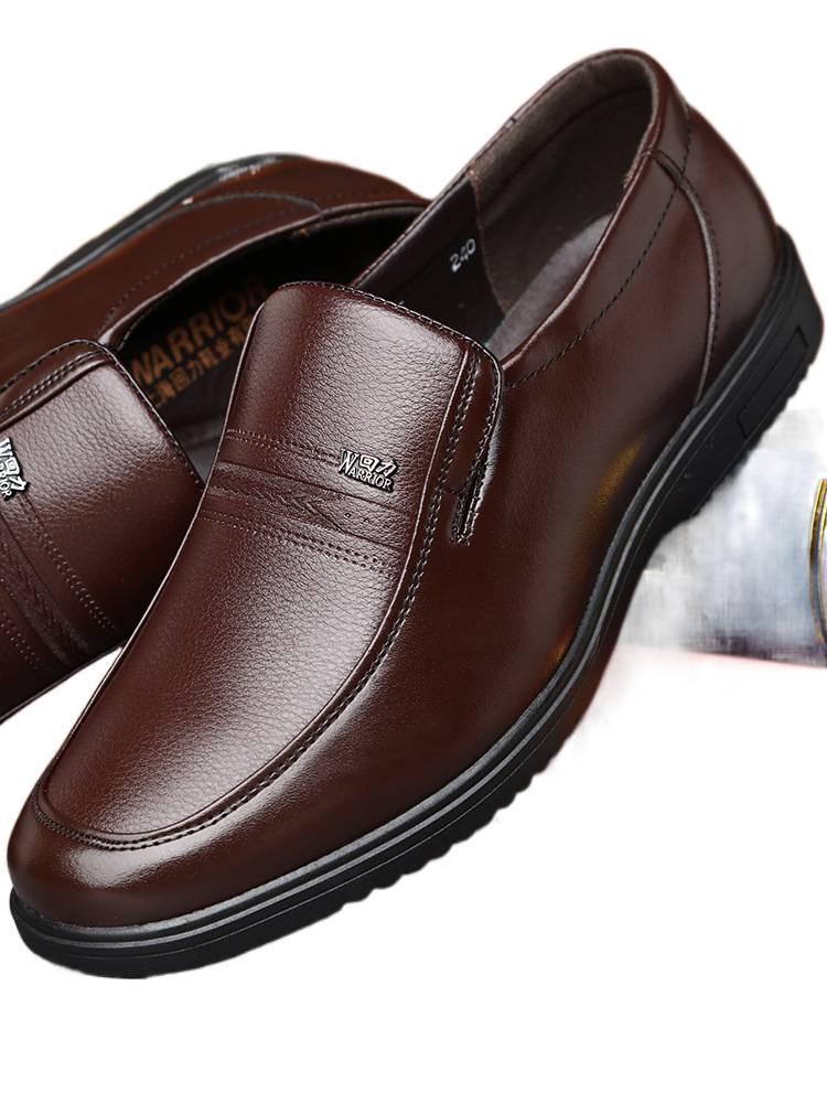 Warrior Men's Genuine Leather Slip-On Formal Shoes for Middle-Aged and Elderly - Non-Slip Casual Spring/Autumn Footwear
