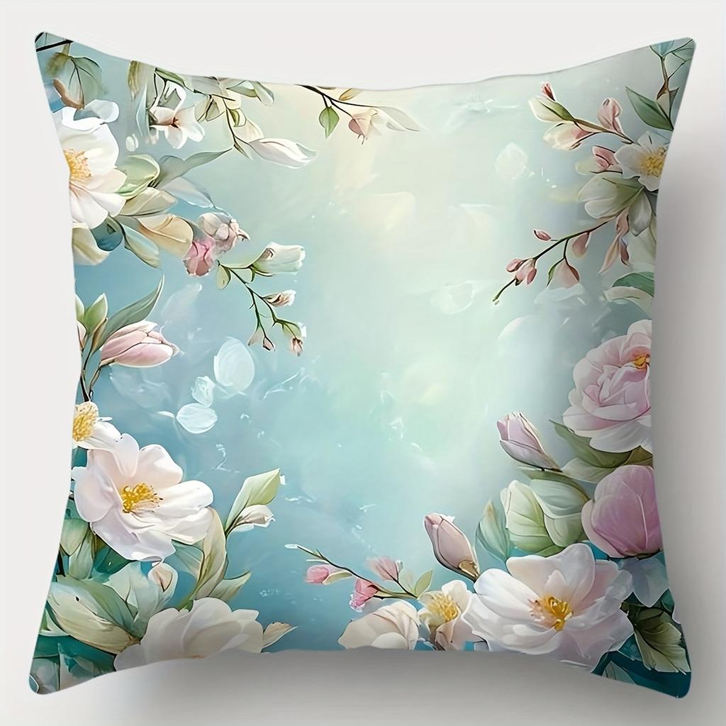 1Pc Romantic Floral Blossom Pillowcase Multiple Blossom Pattern Decorative Cushion Cover For Sofa Bedroom Home Decoration