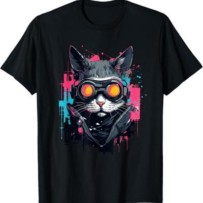 Cyberpunk Cat Cyborg Cybernetic Vaporwave T-Shirt