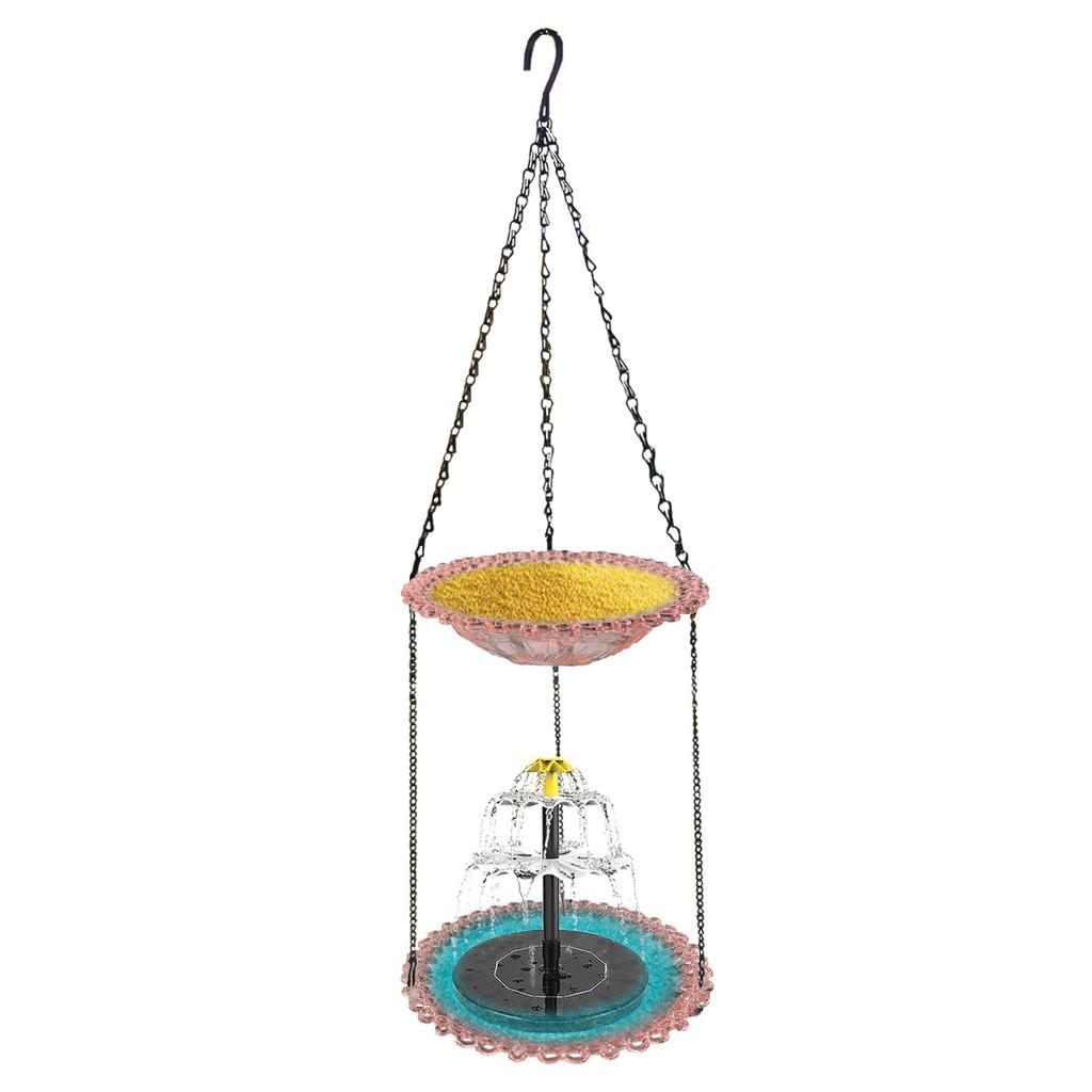 Double Layer Solar Powered Cascade Hanging Bird Bath Fountain Wildlife Feeder Birdbath with Water Pump for Outdoor Garden Decor