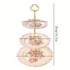 3-Tier Ceramic Dessert Stand with Metal Frame-European Style Buffet Display for Cakes, Fruits,Tea Party Wedding Table Decor