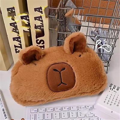 Cute Plush Capybara Pencil Storage Bag Cartoon Animal Pen Case Multifunction Large Capacity Stationery Pouch
