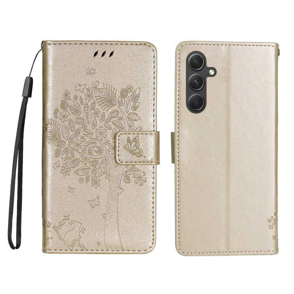 Etui na telefon Samsung Galaxy A55 5G ze stojakiem Wzór drzewa dla kota Skórzany portfel Pokrowiec na telefon komórkowy