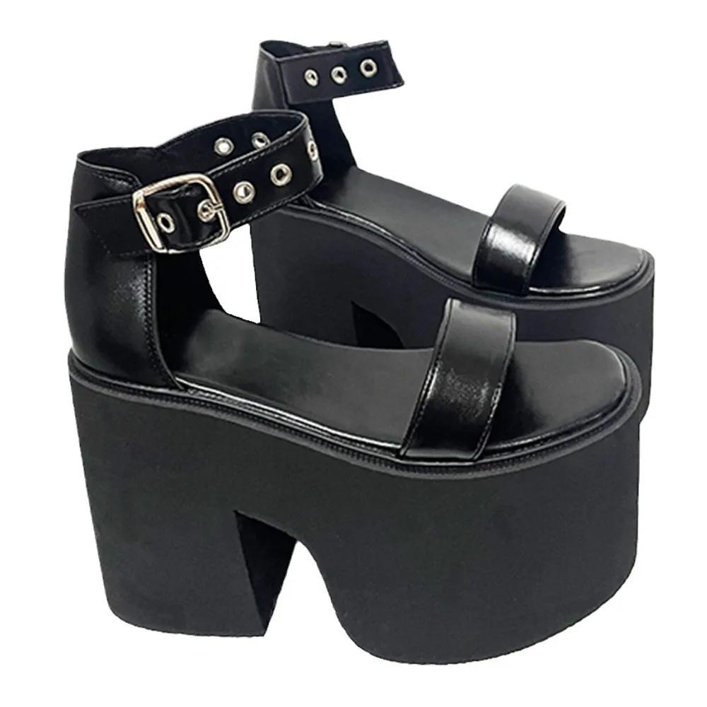 Fashion 13cm Chunky Heel Sandals for Women Thick Bottom Nightclub Increased Open Toe Fashion Rivet Platform Wedge Heels Ankle Strap