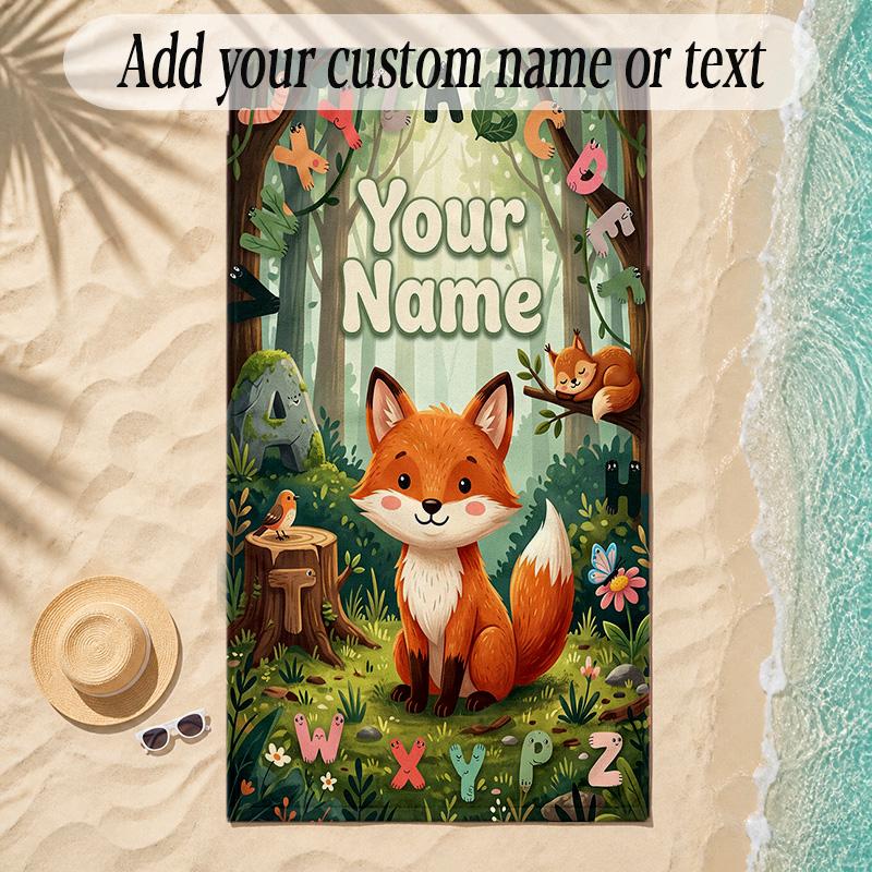 Fox Theme Soft Beach Towel Personalized Custom Name Text Towel Portable for Beach Pool Travel
