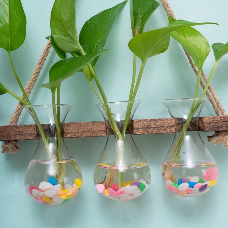 Retro Glass Wall-Mounted Hydroponic Vase with Light - Simple Decorative Ornament for Bedroom & Living Room