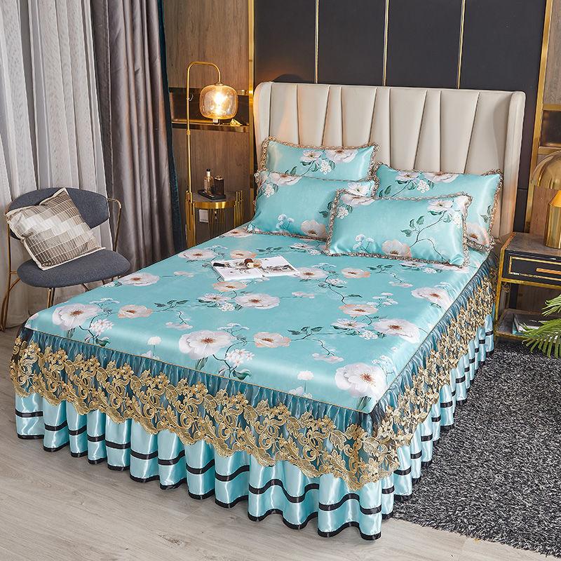 Luxuriöse waschbare, eisweiche Bettwäsche, Spitzen-Bettrock, Stickerei, malerische Tagesdecken, Queen-Size-Bett, zusammenklappbare Kühlmatte