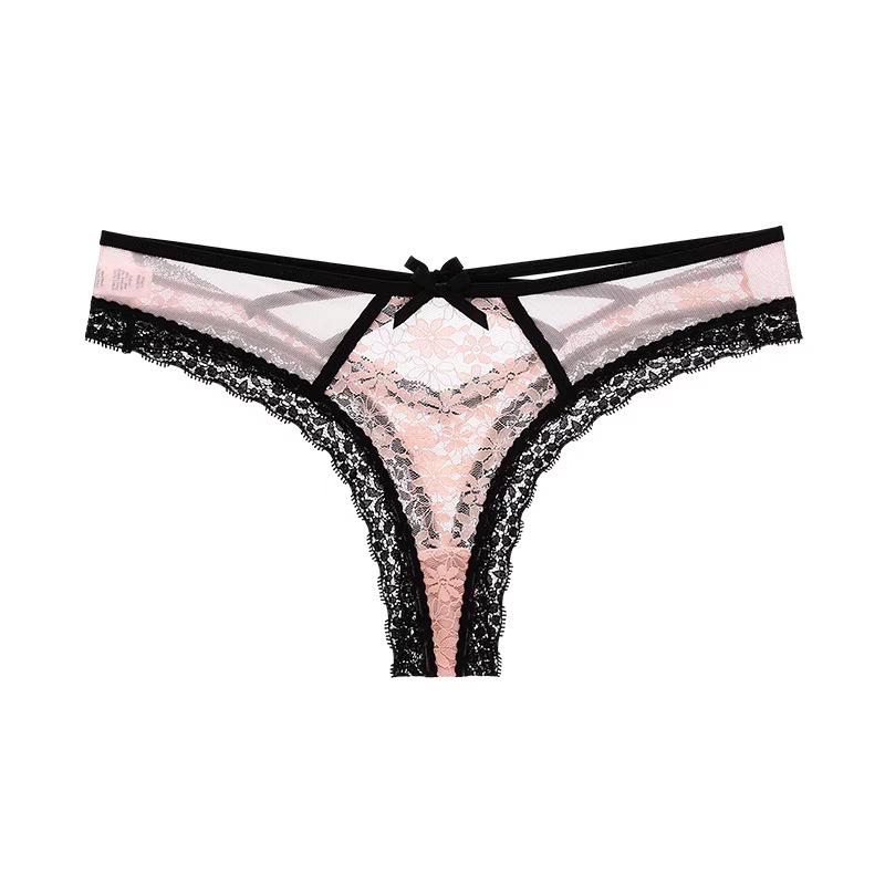 Pure & Sexy Lace Mid-Waist Thong - Seamless Thin Strap Triangle Panties for Women (80-140 Jin)