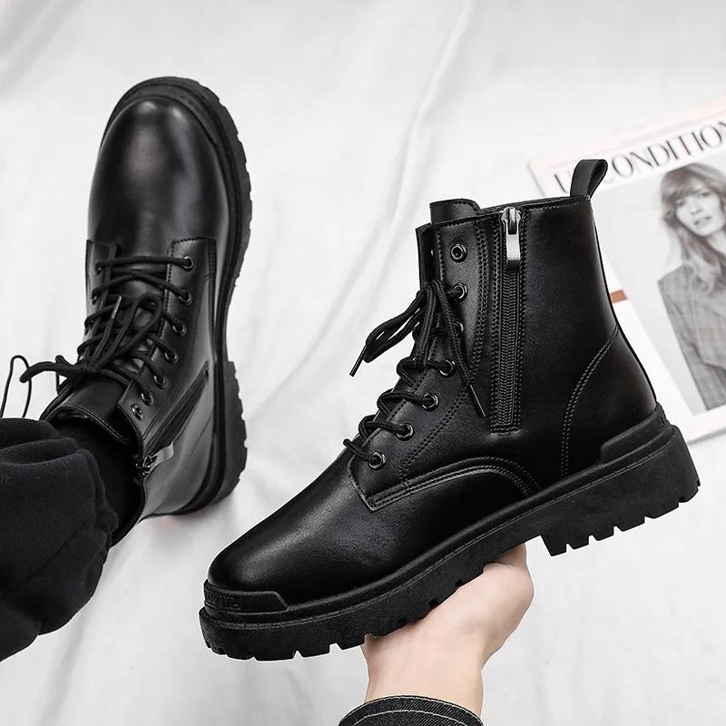 2025 Hot selling warm short boots high top men's trendy retro British PU leather boots winter shoes for men workwear shoes