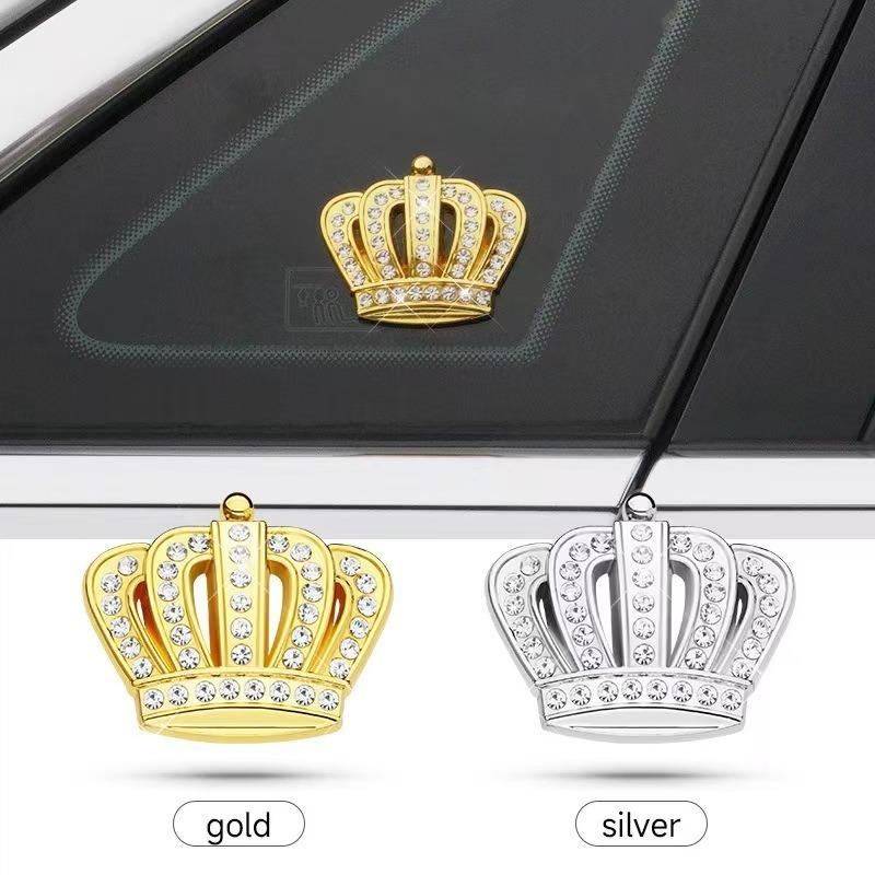 Large Crown DAD Crystal Diamond Car Emblem Crown Sticker for Car Front Personalized Metal Diamond-Embedded Car Decal