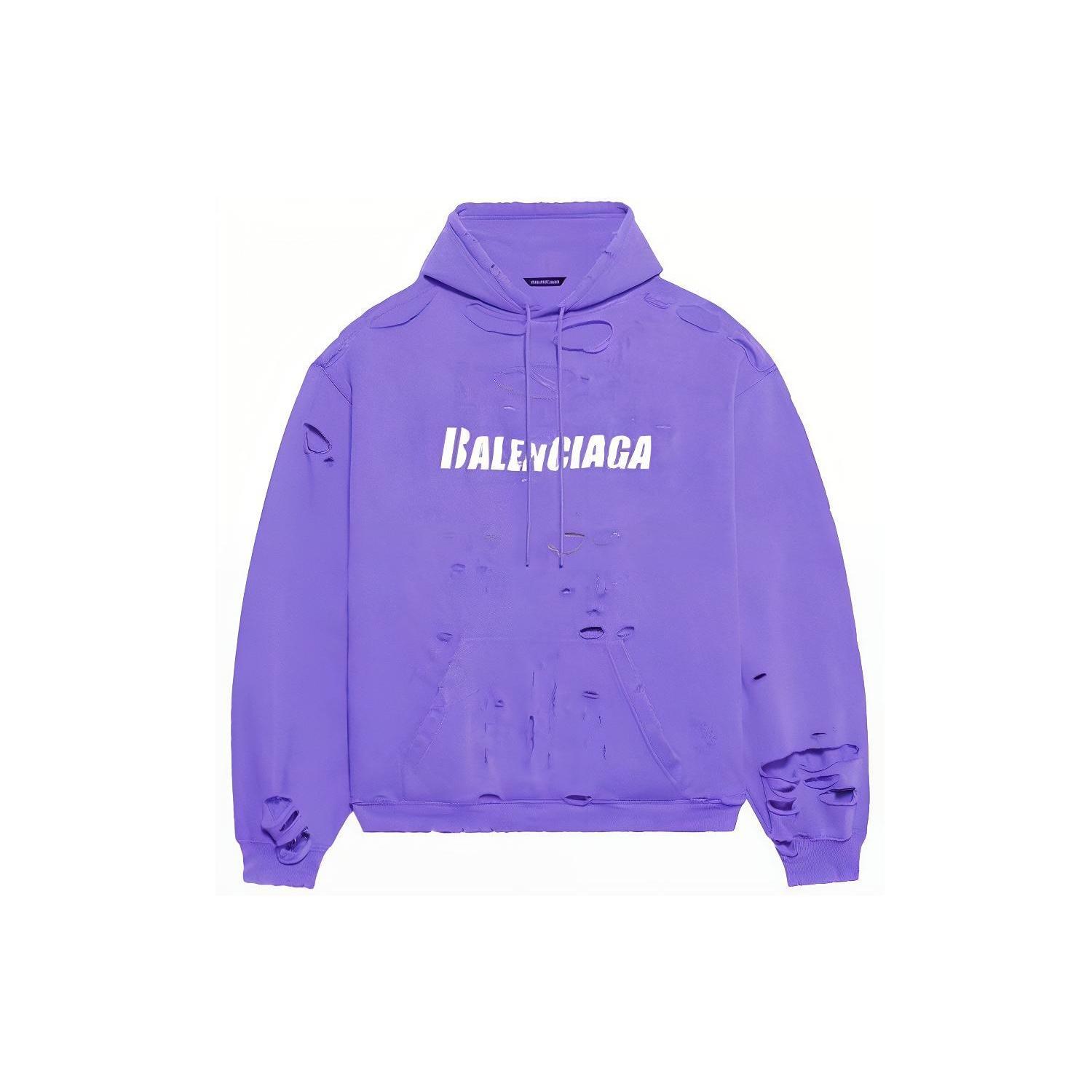 Balenciaga Caps Destroyed Hoodie `Purple` Men`s