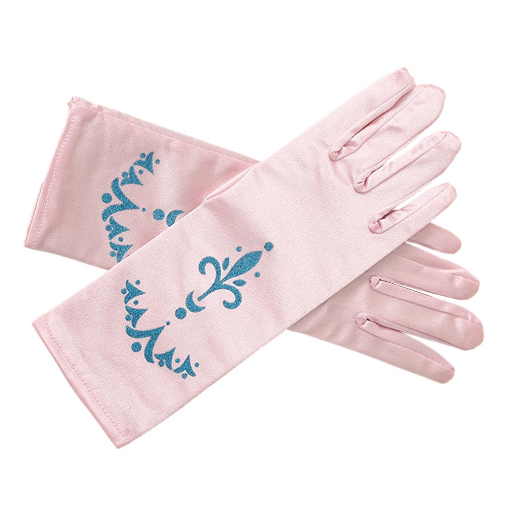 Girls Ice Princess Long Satin Gloves Sequins Print Snow Queen Dress Up Gloves Solid Color Kids Cosplay Performance Glove