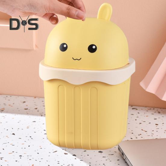 Desktop Trash Can with Lid Large Capacity Cartoon Shape Rectangle Creative Mini Garbage Can Waste Basket