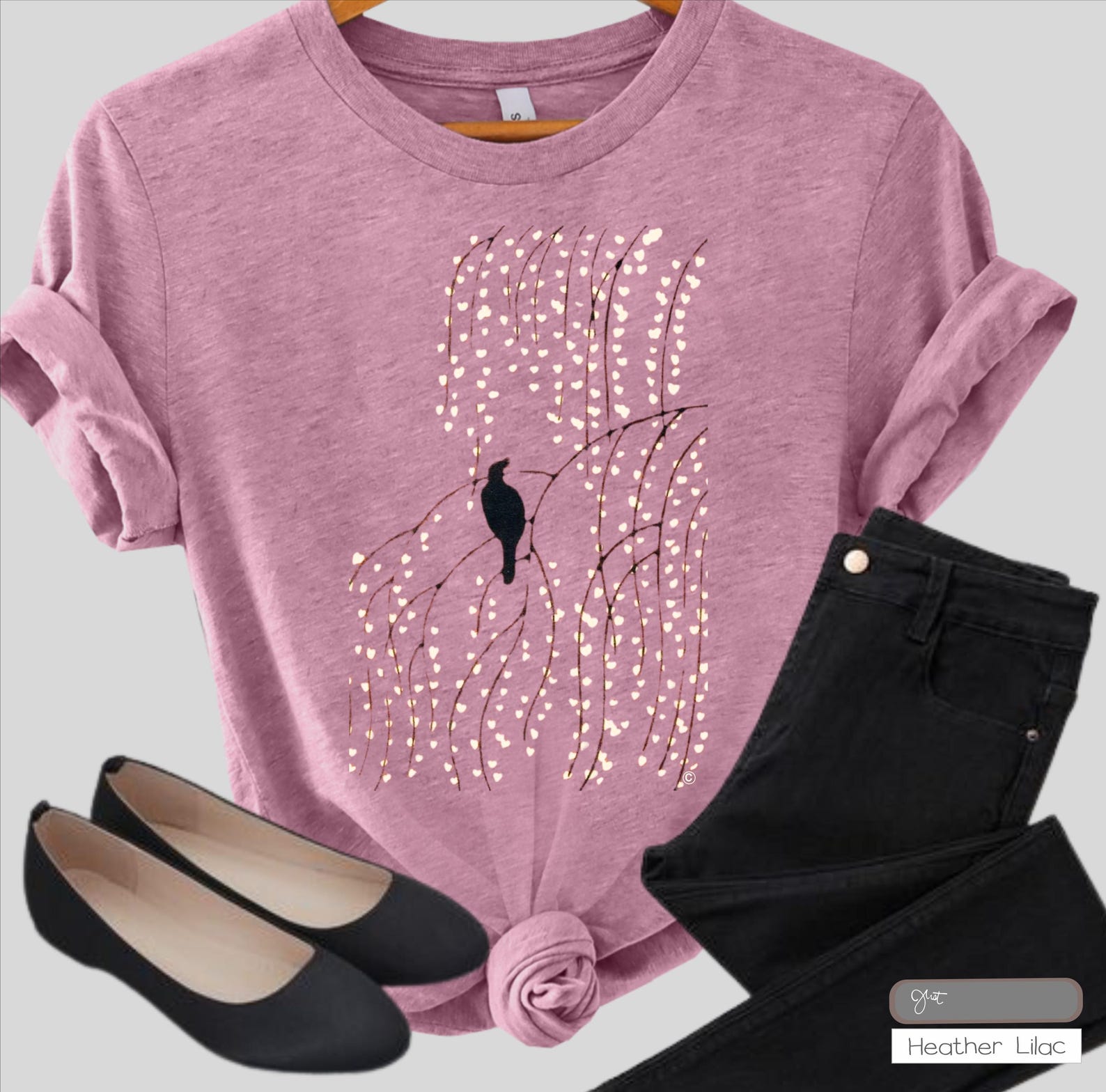 Weeping Willow T-Shirt: Botanical Cherry Blossom Tee 3XL