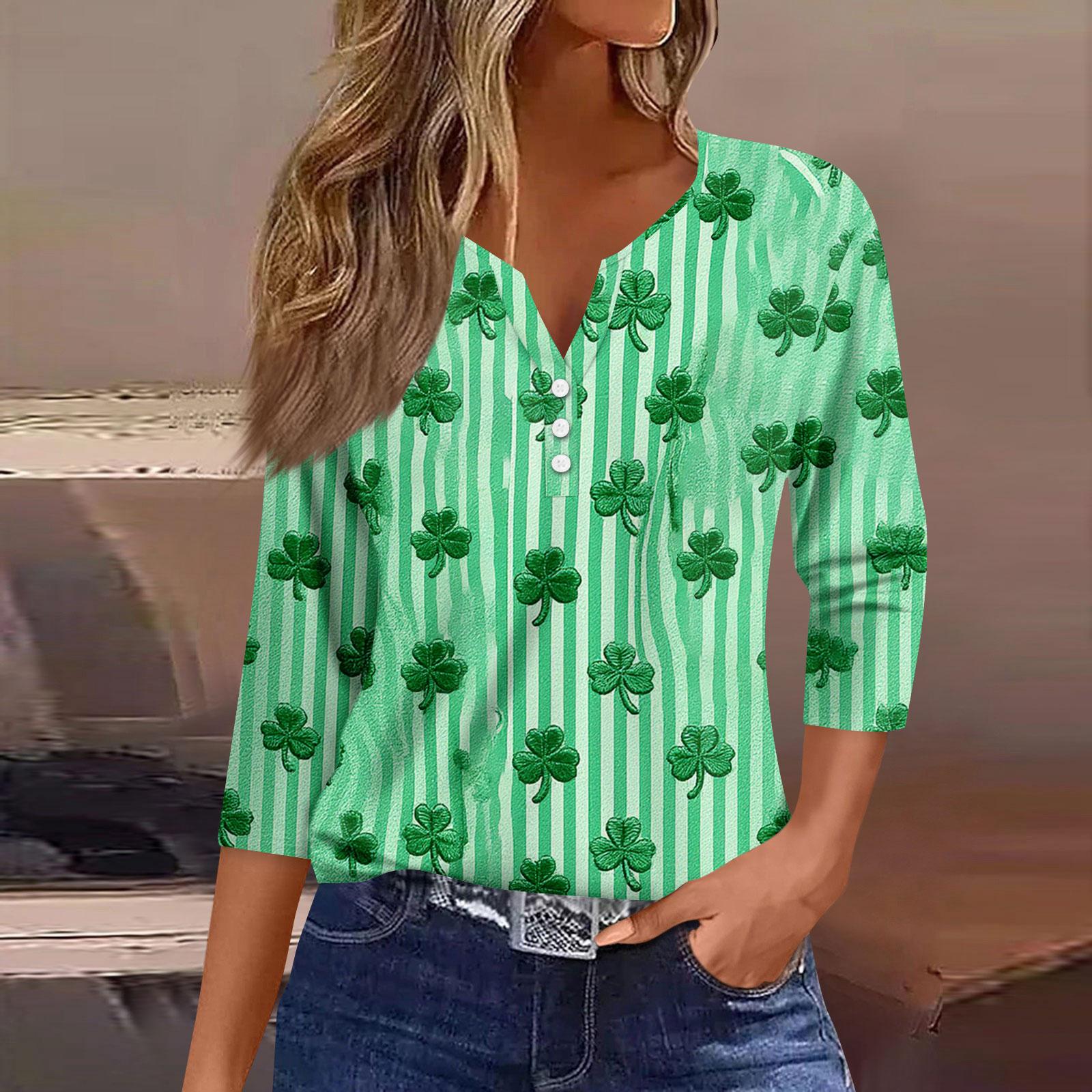 

Women s Fashion Button-Up V-Neck Three-Quarter Sleeve Valentine s Day Print Top S