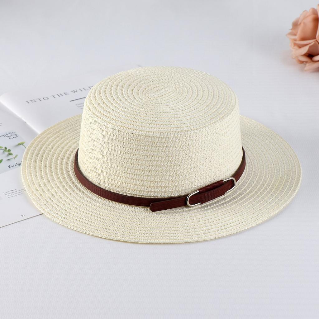 Summer women's vacation seaside cool hat rhinestone letter belt personalized British style retro flat top sun hat