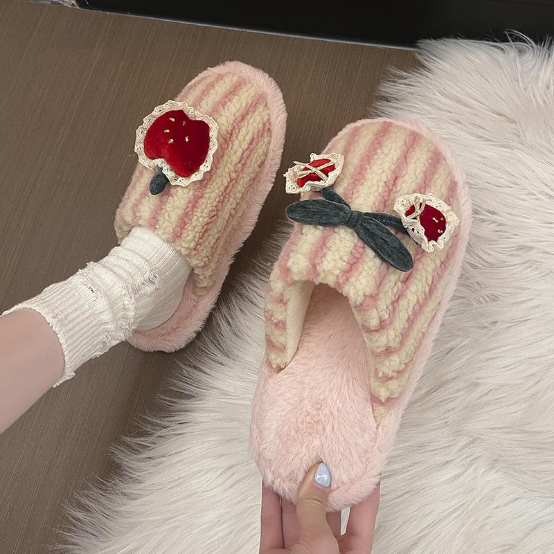 Mao Mao Women's Cotton Mop Comfortable Casual Winter Personality Couple Fun Kitten Home Contrast Color Cotton Slippers Shoes Stripes