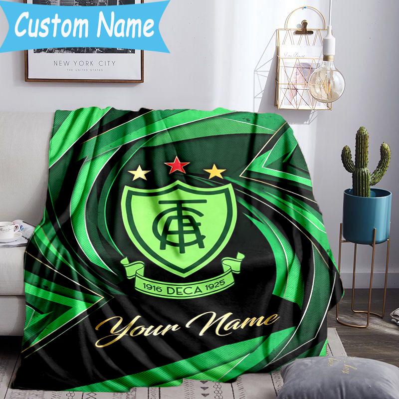 Custom Name America Club's Crest With Rabbit Flannel Blanket, Use for Birthday/Holiday Gift, Soft Blanket for Sofa/Bed/Camping/Office, Home Decor