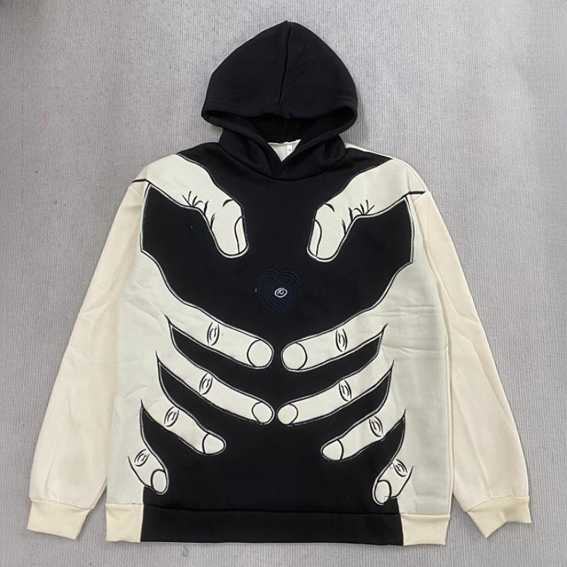 Модная худи с осенне-зимним контрастным свободным повседневным персонализированным узором, пэчворк, вышивка XL чёрный