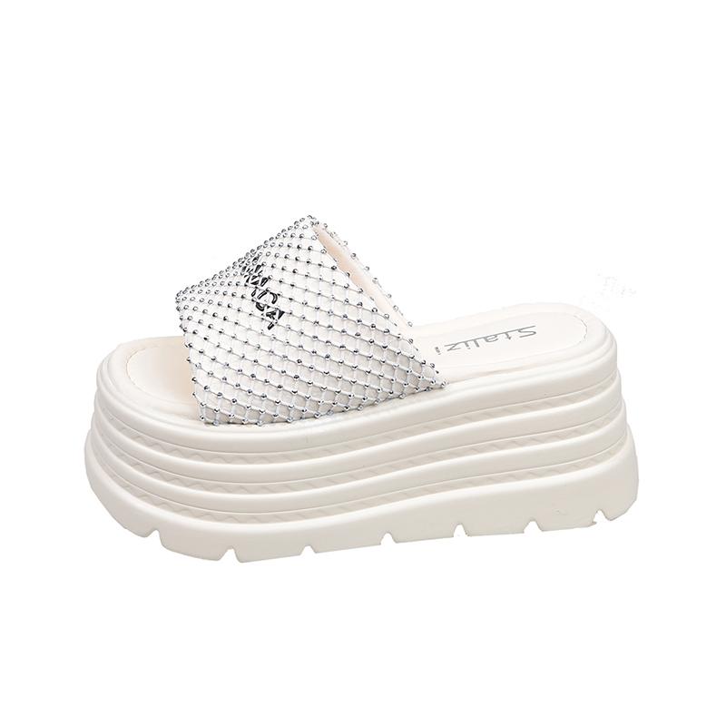 Fashion 8.5CM Casual Wedge Slippers Women Crystal New Summer Platform Sandals Woman Open Toe Comfortable Female Chunky Beach Slippers