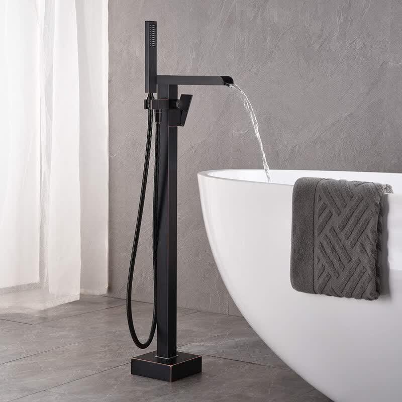 TLXT Bathroom Square Waterfall Floor-Standing Bathtub Faucet