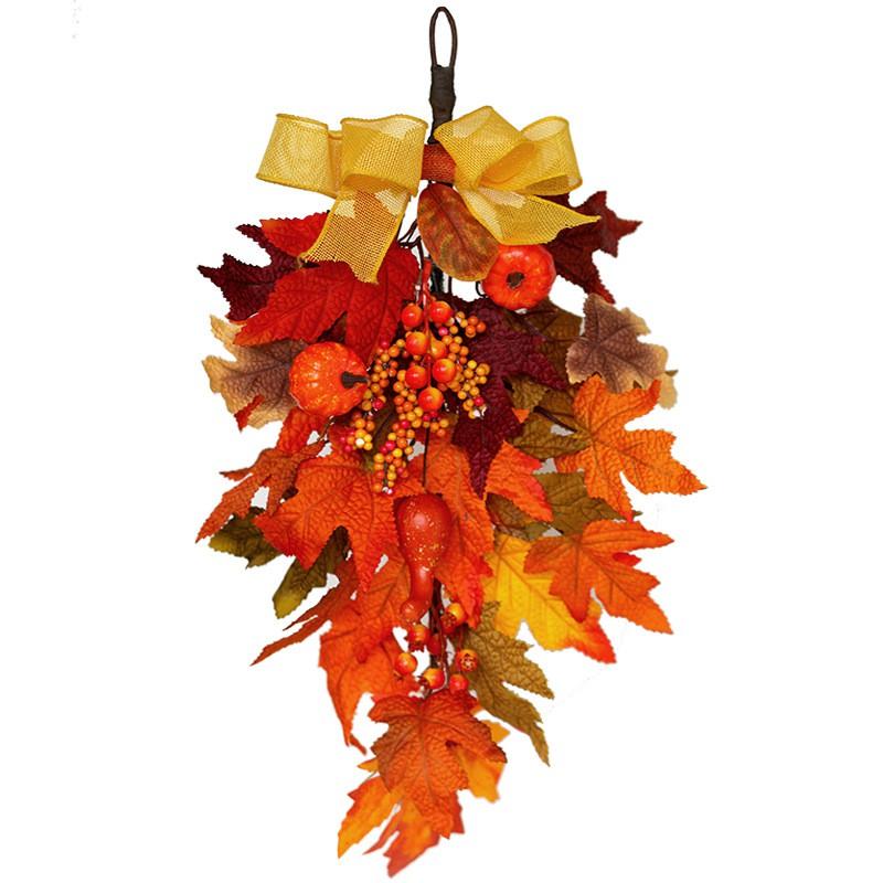 Harvest Wreath Decor Thanksgiving Door Wall Hanging 50cm Silk Fabric Floral Garland Semi-Handmade Seasonal Home