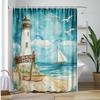 Blue Lighthouse Coastal Scenery Shower Curtain, Beach Ocean Sea Bathroom Decorative Shower Curtain, Home Curtain With Hooks