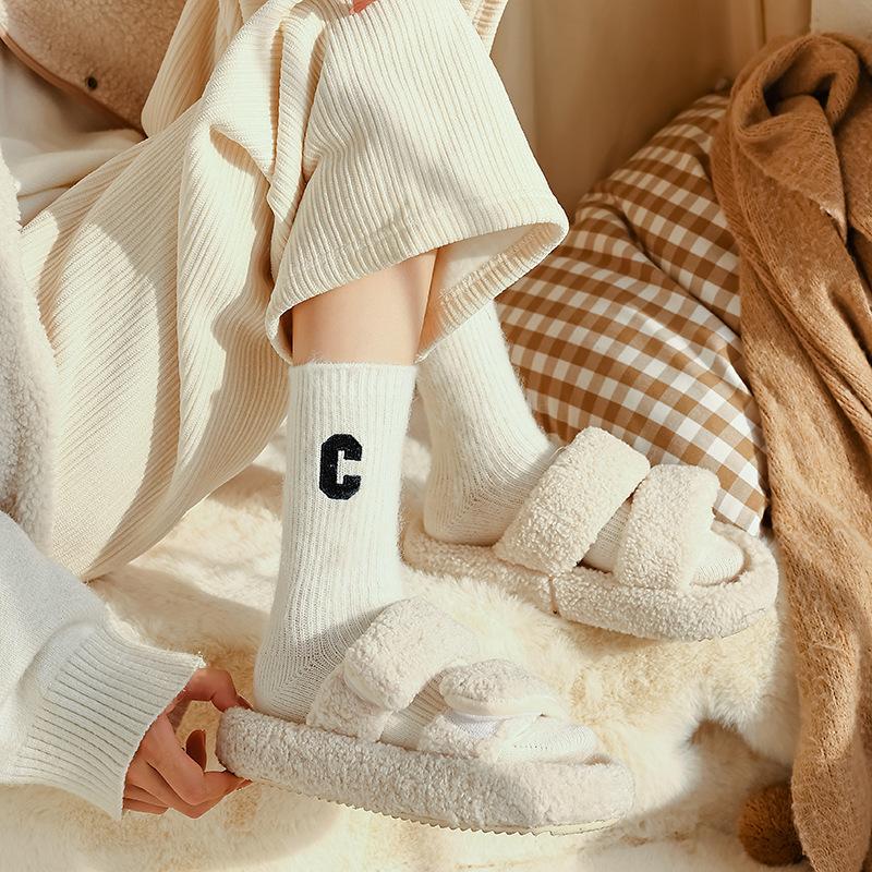 Women Wool Socks Warm Winter Thick Cashmere Casual Japanese Fashion Solid Color Comfortable Home Sock Long High Quality