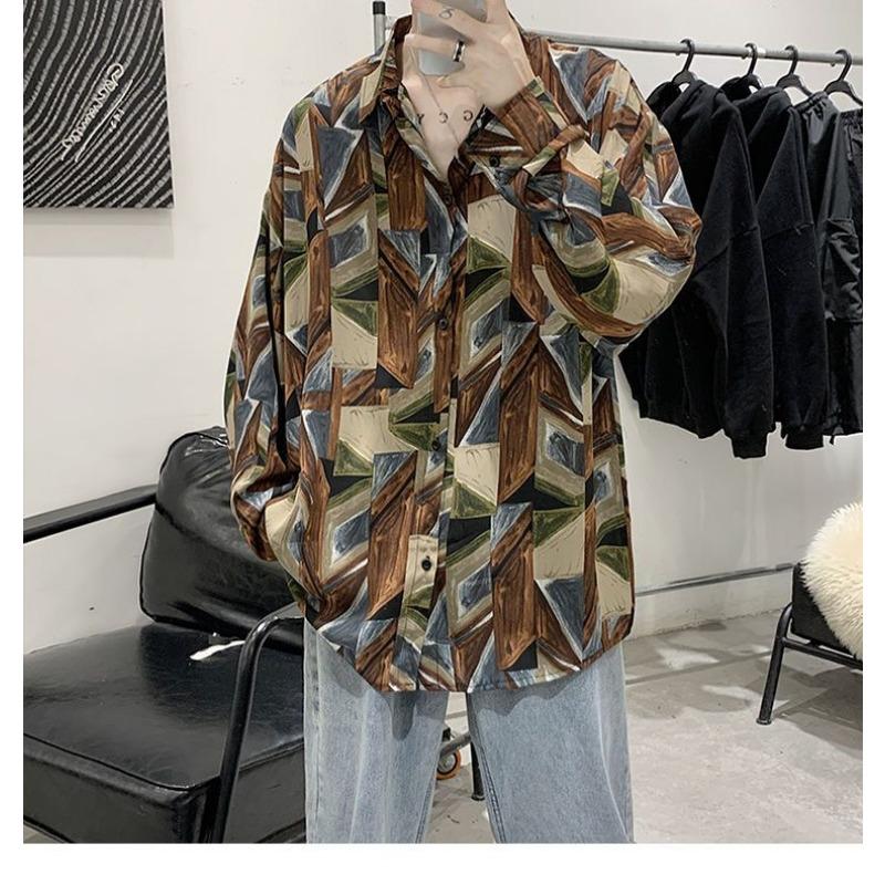 Long Sleeve Turn-down Collar Shirts Loose Printing Handsome Spring Summer Thin Fashion Casual Streetwear Button Men's Clothing
