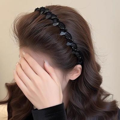 Fashion Bridal Hair Hoops with Teeth Hoop Vintage Hairs Bands High Cranium Wide Beaded Bling Head Band for Women Girls