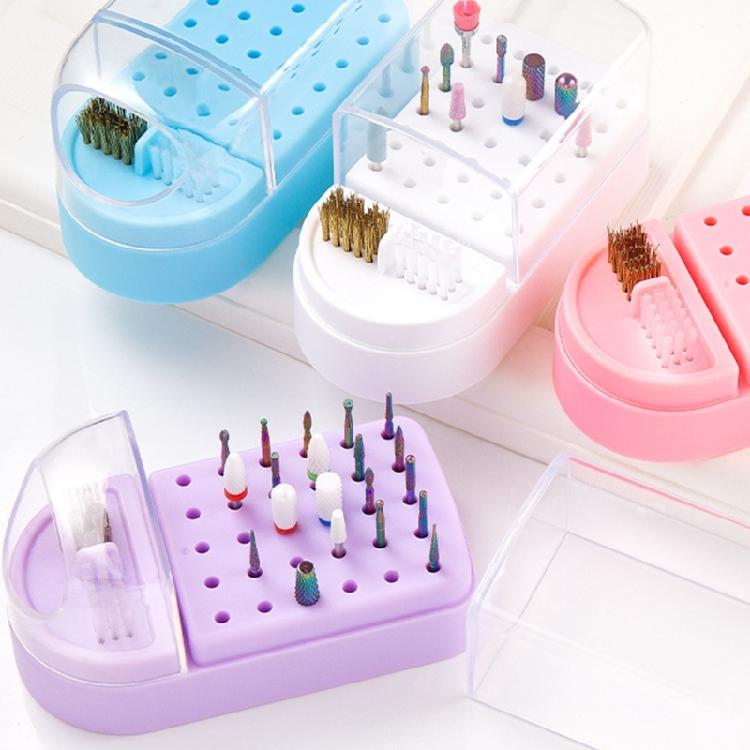 2 In 1 30 Holes  Nail Drill Bits Holder & Nail Drill Bits Cleaning Brush Case