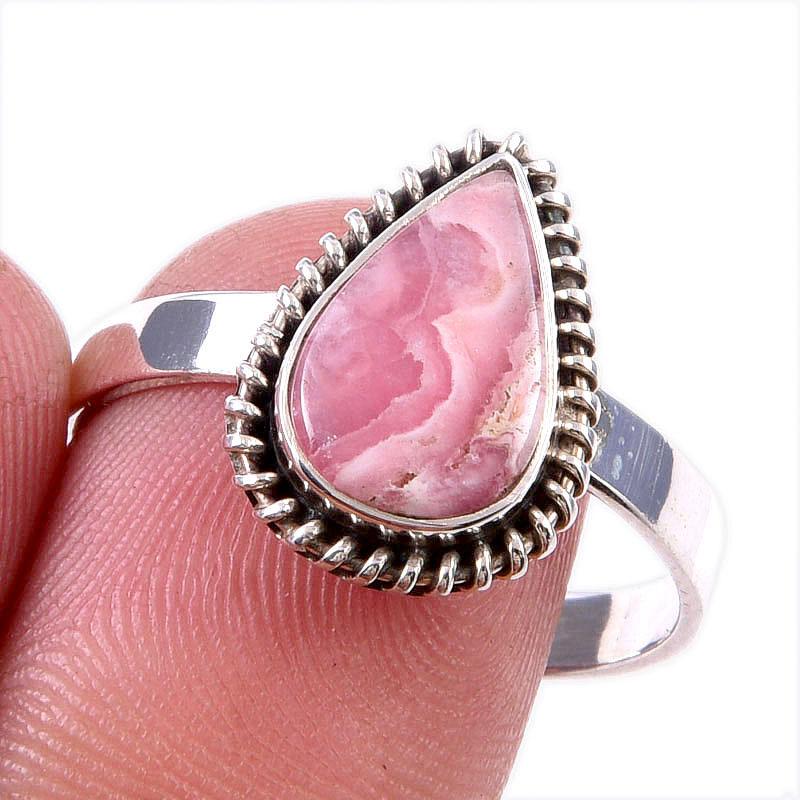 

Natural Rhodochrosite Gemstone 925 Solid Sterling Silver Jewelry Ring S.10 l0J32