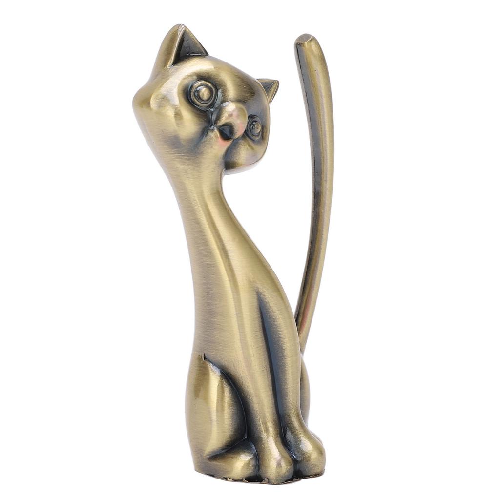 Cat Ring Holder Cat Statuette Style Zinc Alloy Sturdy Durable Retro Style Glossy Ring Organizer for Rings Jewelry