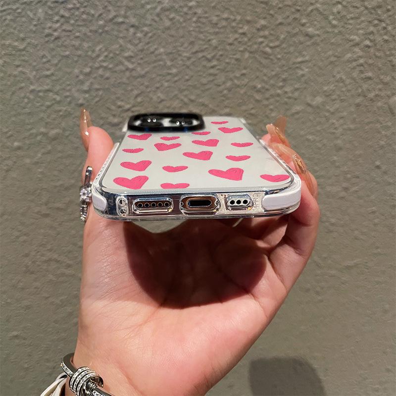 Summer new iphone14 simple powder love mobile phone case Apple 16 transparent mobile phone case 17promax girls