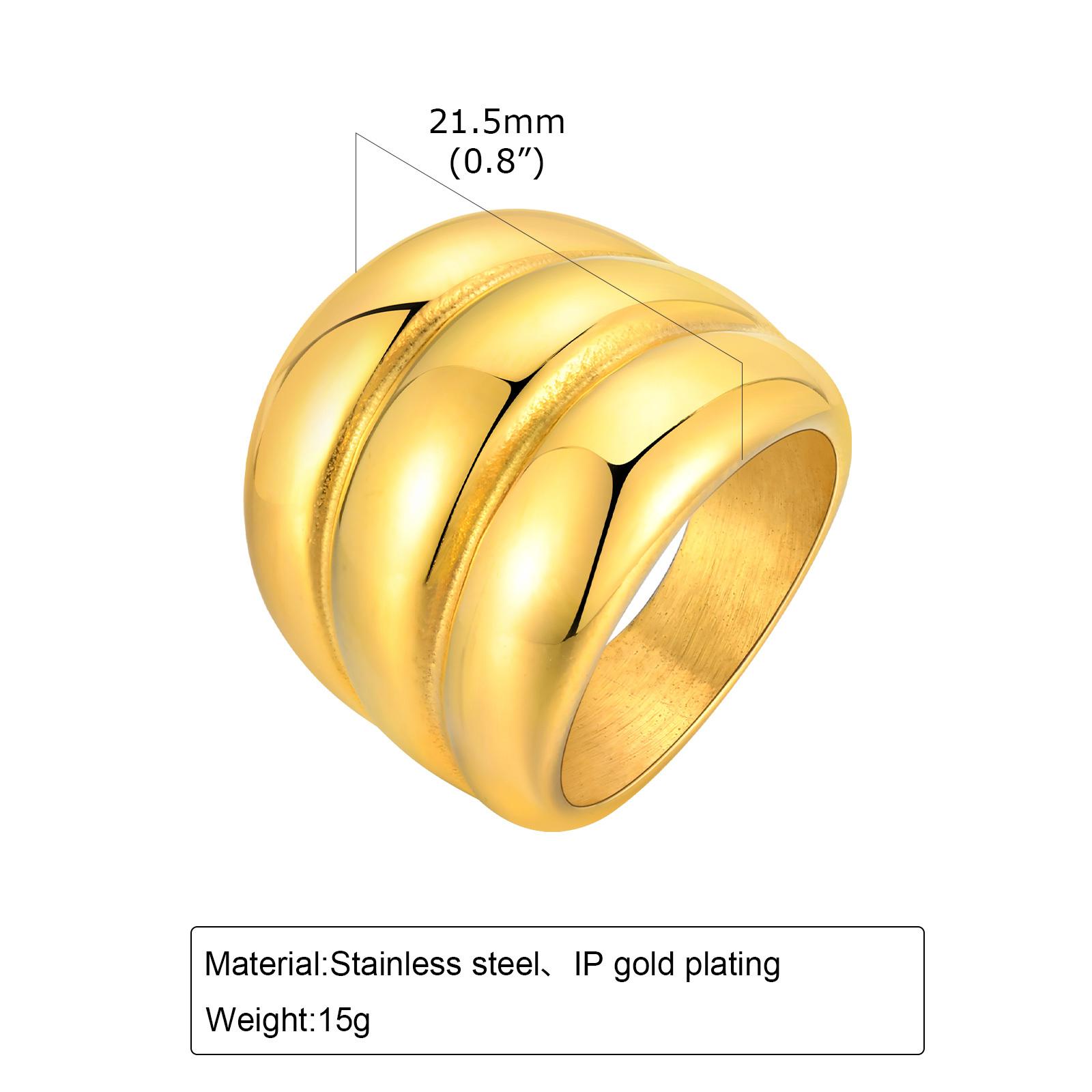 

Double Layer Chunky Ring for Women, Gold Plated Stainless Steel, High Polish Statement Band Radial Ring US Ring Size 09