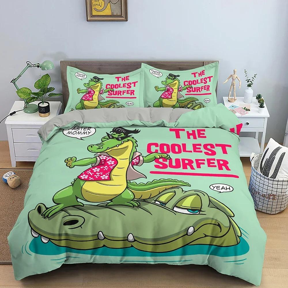 BCartoon Dinosaur Duvet Cover King Queen Size Jurassic World Theme Bedding Set for Kids Boys Ancient Animal Polyester Quilt Cove
