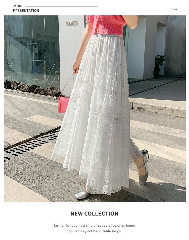 Women's Double-Sided Lace A-Line Pleated Long Flare Skirt for Autumn
